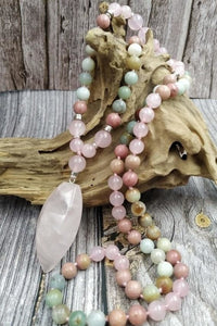 108 Natural Amazonite Rose Quartz & Rhodonite Mala Necklace