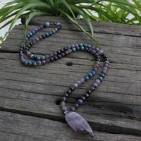 108 Natural Amethyst & Garnet Mala Bead Necklace / Bracelet