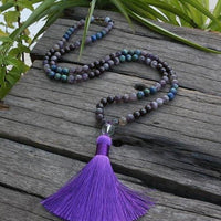 108 Natural Amethyst & Garnet Mala Bead Necklace / Bracelet