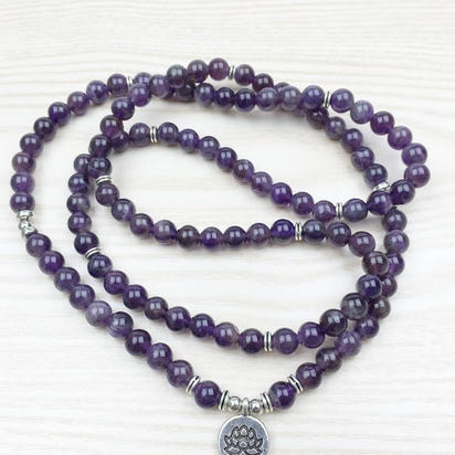 108 Natural Amethyst Stone Mala Prayer Beads Bracelet