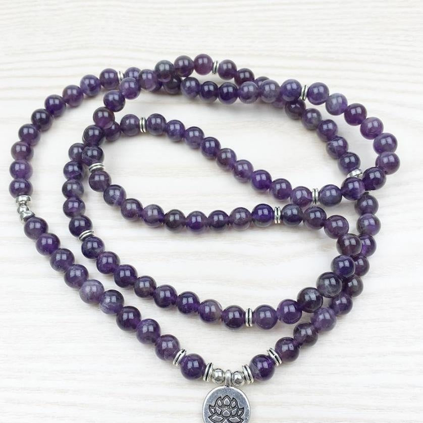 108 Natural Amethyst Stone Mala Prayer Beads Bracelet