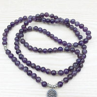 108 Natural Amethyst Stone Mala Prayer Beads Bracelet