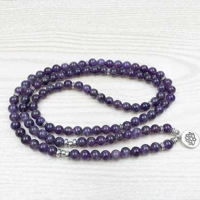 108 Natural Amethyst Stone Mala Prayer Beads Bracelet
