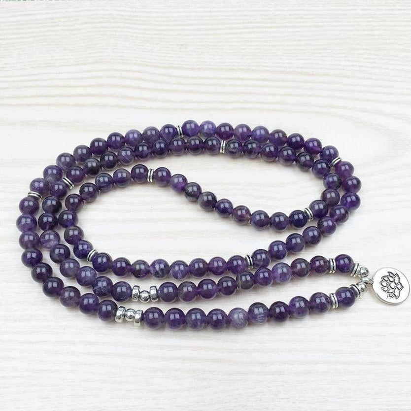 108 Natural Amethyst Stone Mala Prayer Beads Bracelet