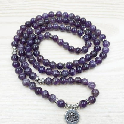 108 Natural Amethyst Stone Mala Prayer Beads Bracelet