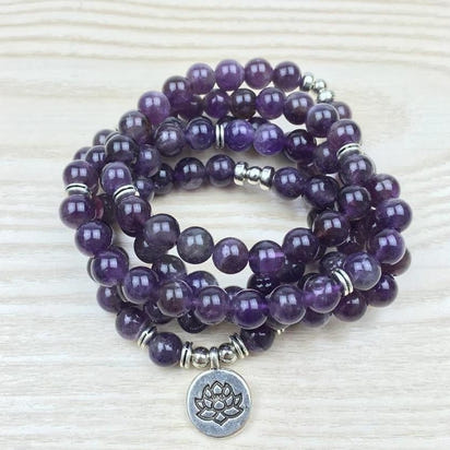 108 Natural Amethyst Stone Mala Prayer Beads Bracelet