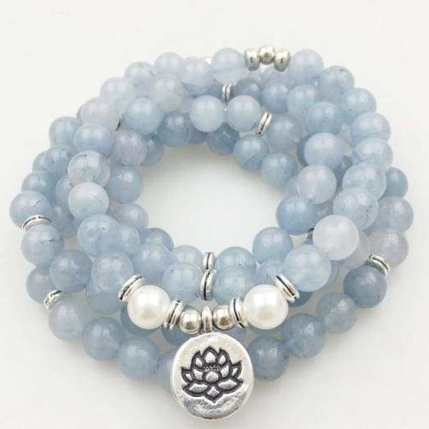 108 Natural Calcite & Pearl Mala Prayer Beads