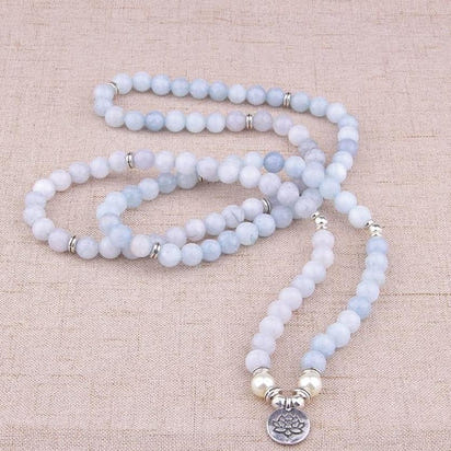 108 Natural Calcite & Pearl Mala Prayer Beads