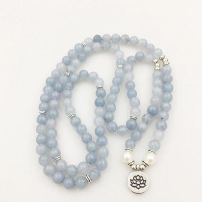 108 Natural Calcite & Pearl Mala Prayer Beads