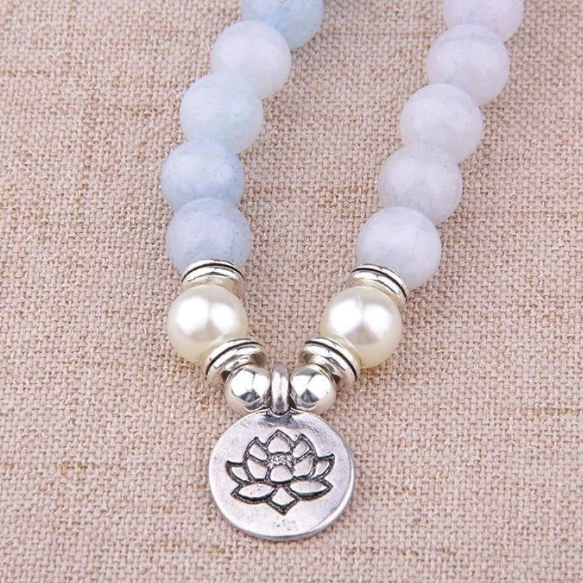 108 Natural Calcite & Pearl Mala Prayer Beads