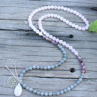 108 Natural Labradorite White Jade and Amethyst Mala Beads Necklace / Bracelet