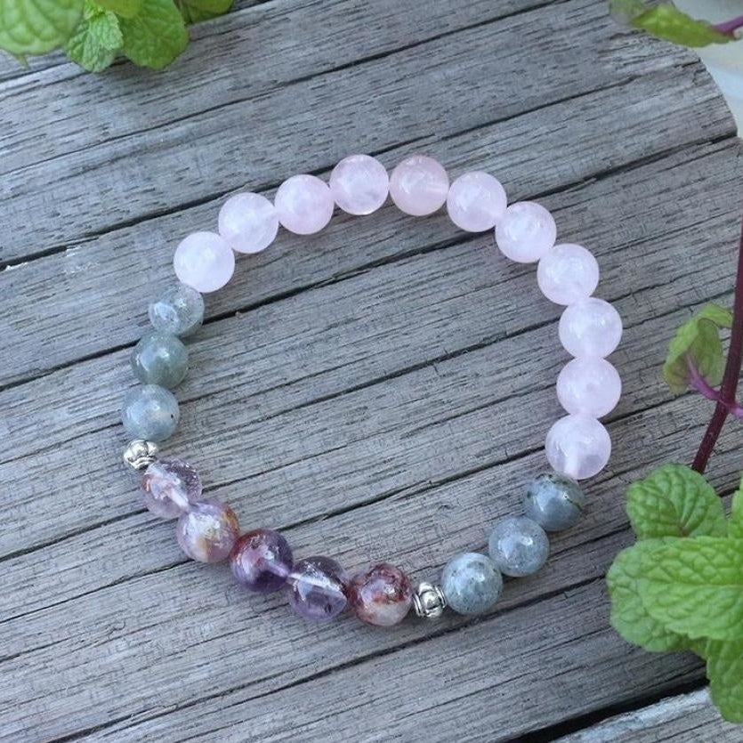 108 Natural Labradorite White Jade and Amethyst Mala Beads Necklace / Bracelet