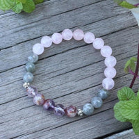 108 Natural Labradorite White Jade and Amethyst Mala Beads Necklace / Bracelet