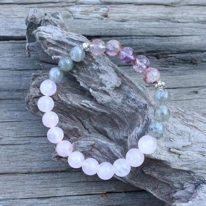 108 Natural Labradorite White Jade and Amethyst Mala Beads Necklace / Bracelet