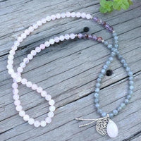 108 Natural Labradorite White Jade and Amethyst Mala Beads Necklace / Bracelet
