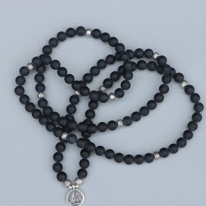 108 Natural Matte Black Onyx Mala Bead Bracelet