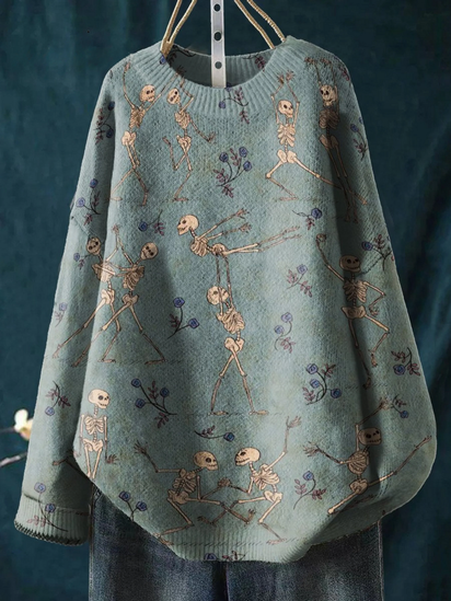 Weird Romantic Skull Pas De Deux Decorative Pattern Knit Pullover Sweater