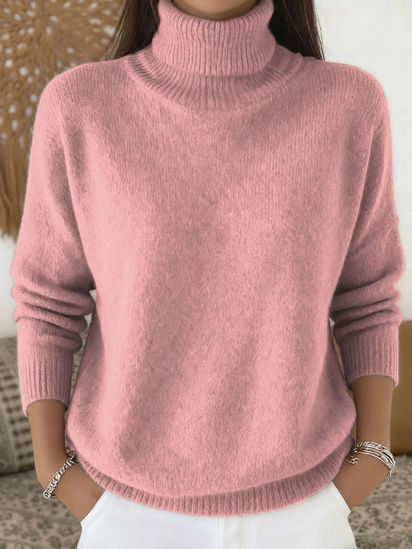 Women's Solid Color Casual Knit Turtleneck Pullover Sweater