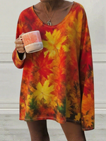 Women's Autumn Maple Leaves Cotton Long Sleeve T-Shirt