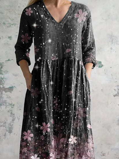 Women's Vintage Floral Print Casual Cotton Dress