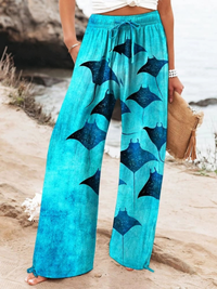 Women's Vintage Manta Rays Art Print Casual Cotton Shirt