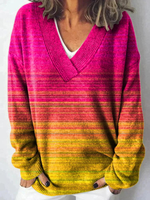 Colorful Ombre Art Printed Knit V-Neck Pullover Sweater