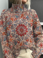 Vintage Floral Symmetry Art Print Knit Turtleneck Pullover Sweater