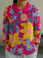 Women's Flowers Casual Peter Pan Collar 3/4 Sleeve Sweater