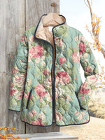 Retro Floral Patterned Quilted Jacket for Women