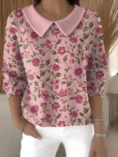 Women's Floral Flowers Casual Print Peter Pan Collar 3/4 Sleeve Sweater