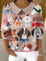Women's Cute Colorful Dog Portrait Painting Art Print Casual Peter Pan Collar 3/4 Sleeve Sweater