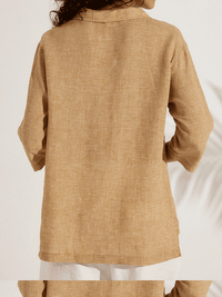 Women's Casual Checked Linen Classic Doll Collar Shirt