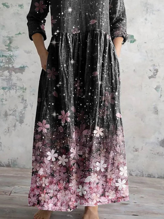 Women's Vintage Floral Print Casual Cotton Dress