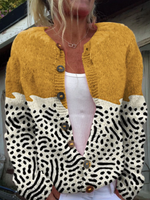 Retro Abstract Geometric Art Print Buttoned Casual Cardigan  Sweater