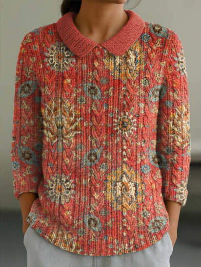 Women's Casual Peter Pan Collar 3/4 Sleeve Sweater