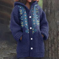 Vintage We Love Peace Embroidery Pattern Cozy Hooded Cardigan