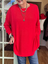 Button-back Crew Neck Top