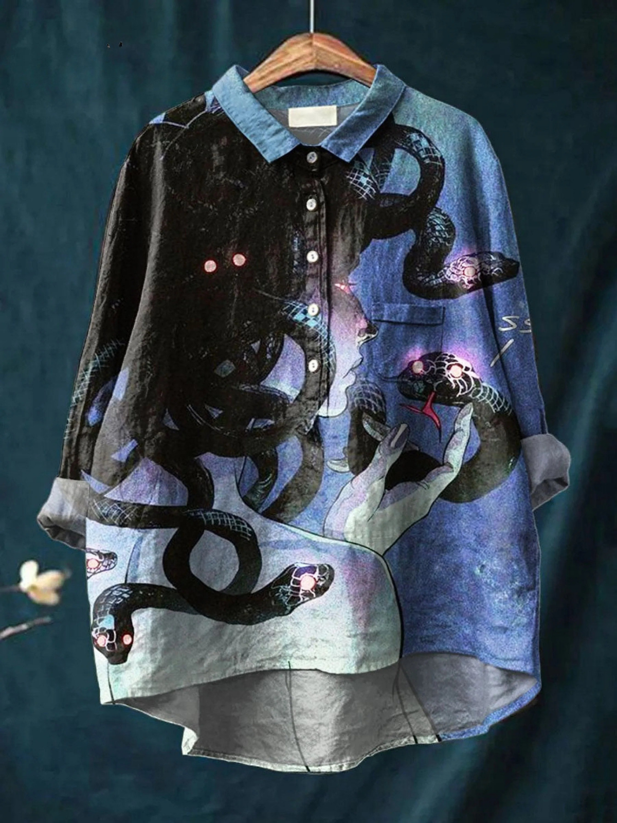 Vintage Medusa Pattern Art Print Casual Cotton And Linen Shirt