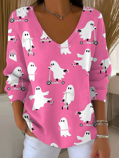 Women's Funny  Ghost  Art Print Casual Pullover Sweater