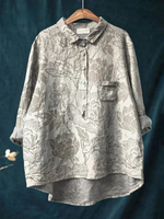 Women's Vintage Floral Art Print Casual Cotton And Linen Shirt