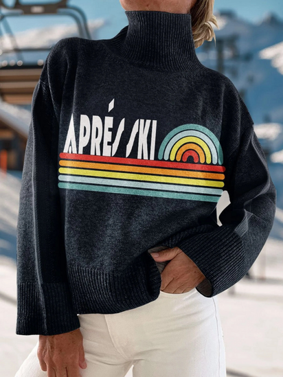 Vintage Apres Ski Print Knit Turtleneck Pullover Sweater