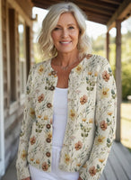 Watercolor Garden Floral Pattern Printed Buttoned Cardigan Sweater