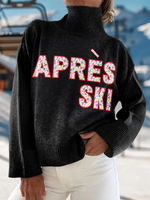 Vintage Apres Ski Print Knit Turtleneck Pullover Sweater