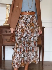 Autumn and Winter Floral Print Elastic Waist Skirt