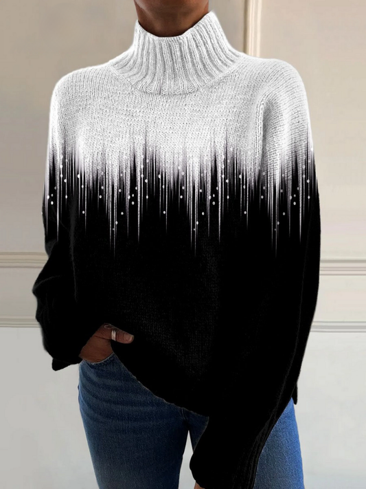 Romantic Flash Ray Art Print Knit Turtleneck Pullover Sweater