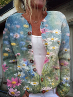 Lovely Meadows Floral Pattern Print Buttoned Cardigan Sweater