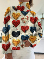 Valentine's Day Art Love Print Knit Turtleneck Pullover Sweater
