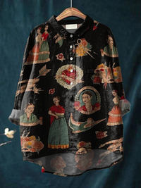 Artist Frida Decorative Patterns Casual Cotton And Linen Shirt