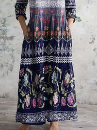 Women's Vintage Floral Print Casual Cotton Dress