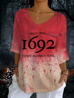 Women's Halloween 1692 They Missed One Print Casual Half Sleeve Top